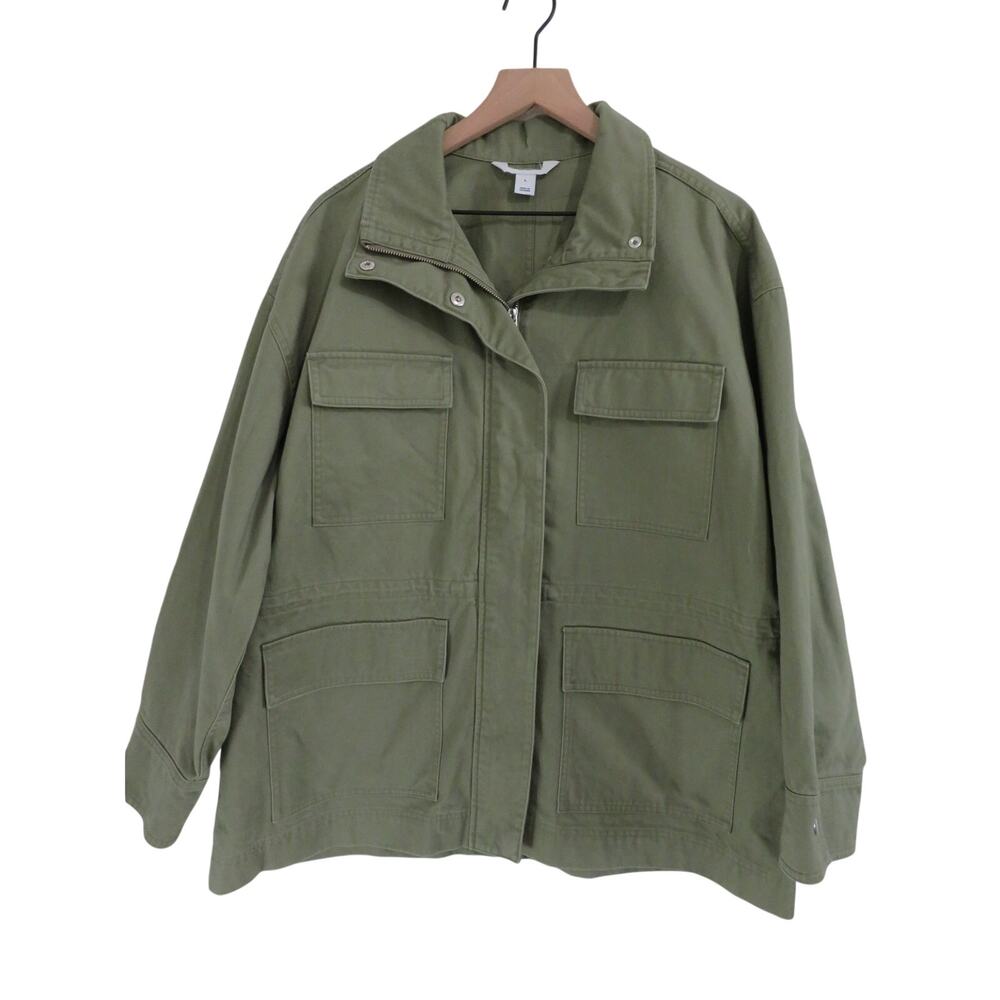 Old Navy Women Sz L Army Green Utility Jacket Zipper Front Casual Layering